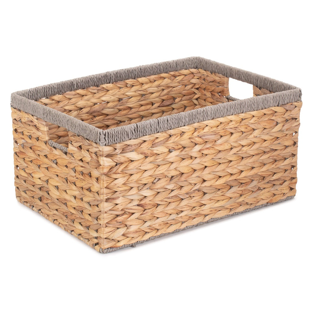 Water Hyacinth With Grey Rope Border Rectangular Storage Basket-4