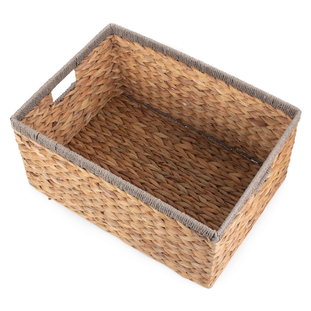 Water Hyacinth With Grey Rope Border Rectangular Storage Basket-3