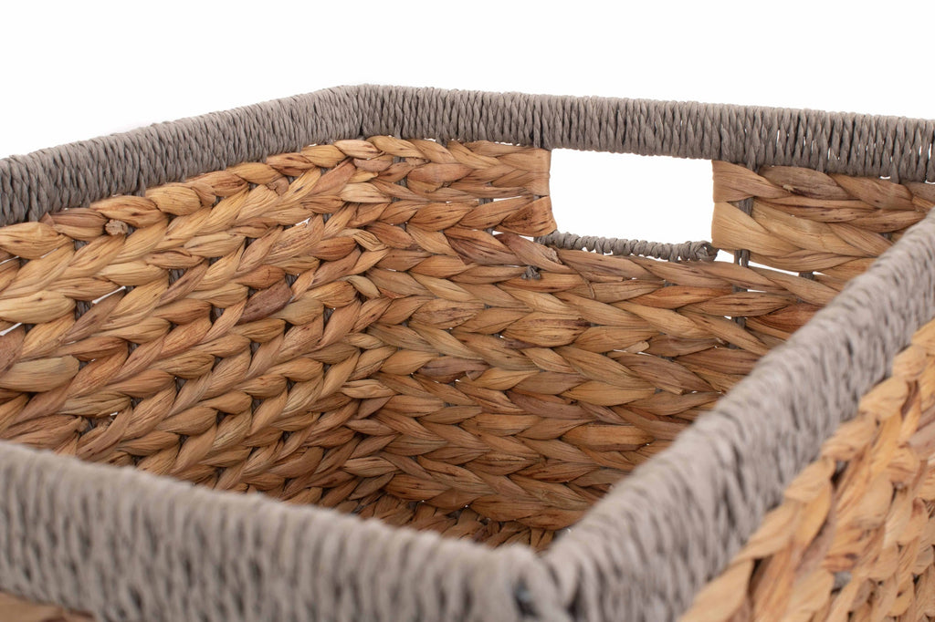 Water Hyacinth With Grey Rope Border Rectangular Storage Basket-2
