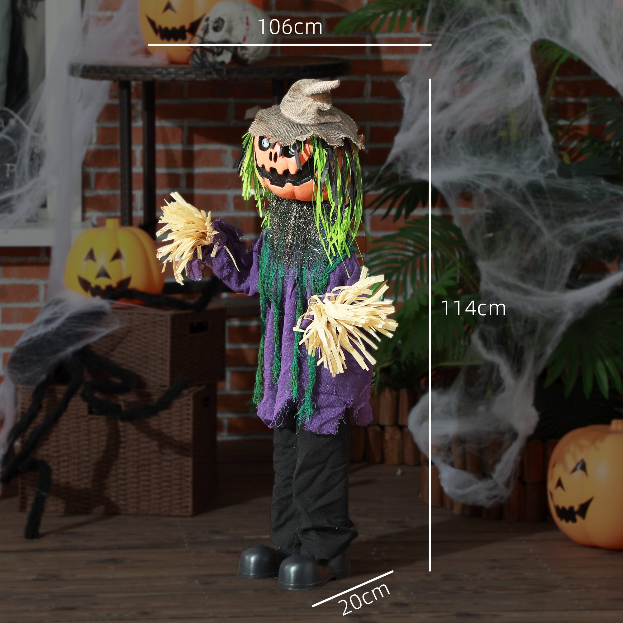 3'6" Pumpkin Scarecrow Halloween Animatronic, with Glowing Eyes-2