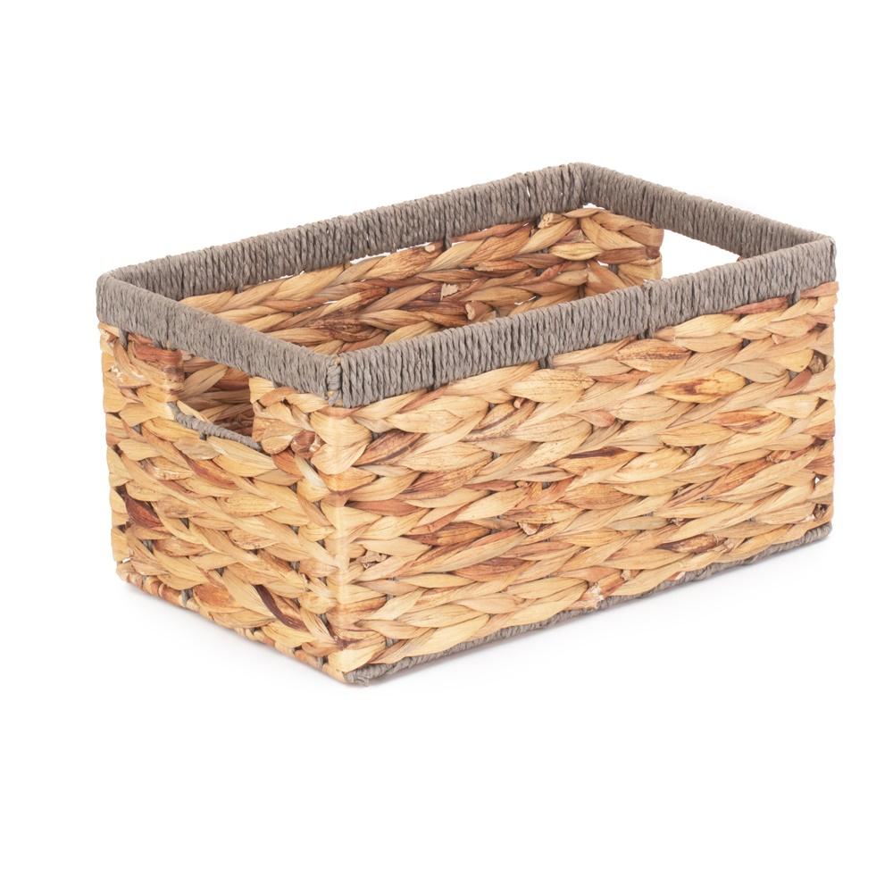Water Hyacinth With Grey Rope Border Rectangular Storage Basket-1