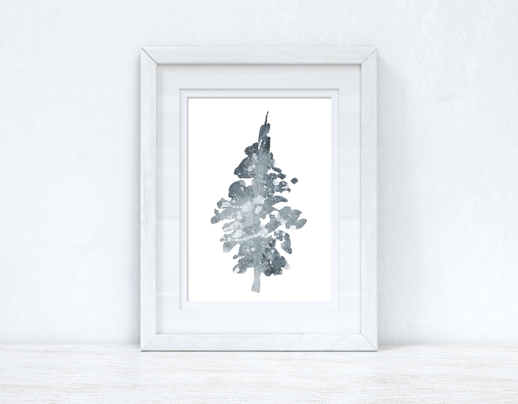 Watercolour Grey Tree Christmas Seasonal Wall Home Decor Print-1