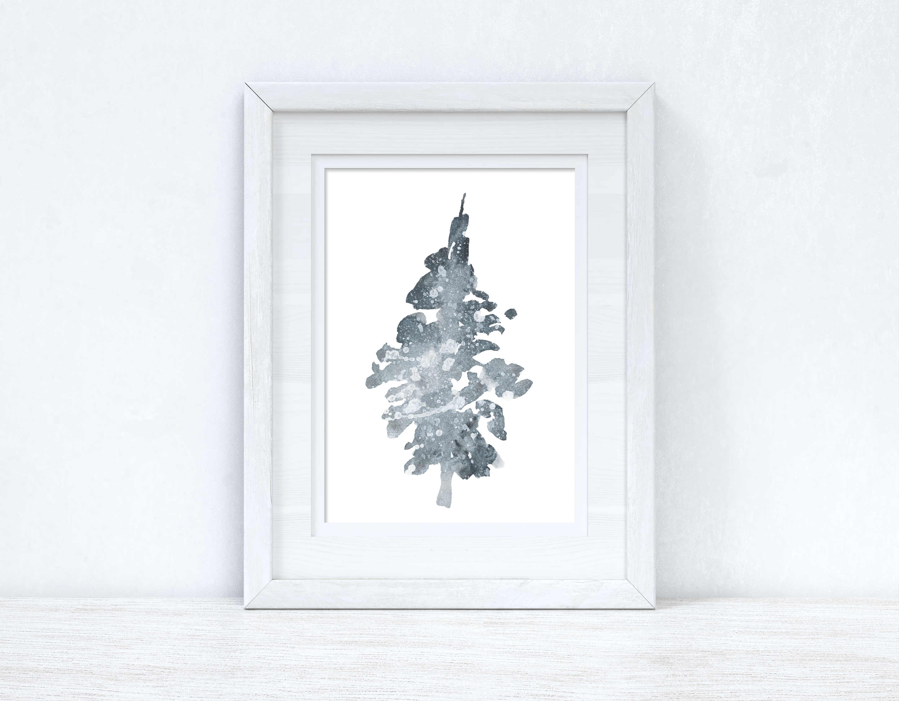 Watercolour Grey Tree Christmas Seasonal Wall Home Decor Print-1