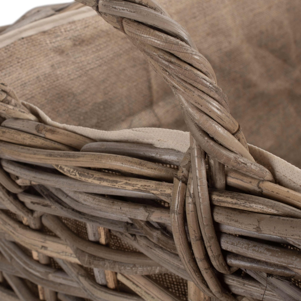 Wheeled Hessian Lined Rattan Log Basket-3