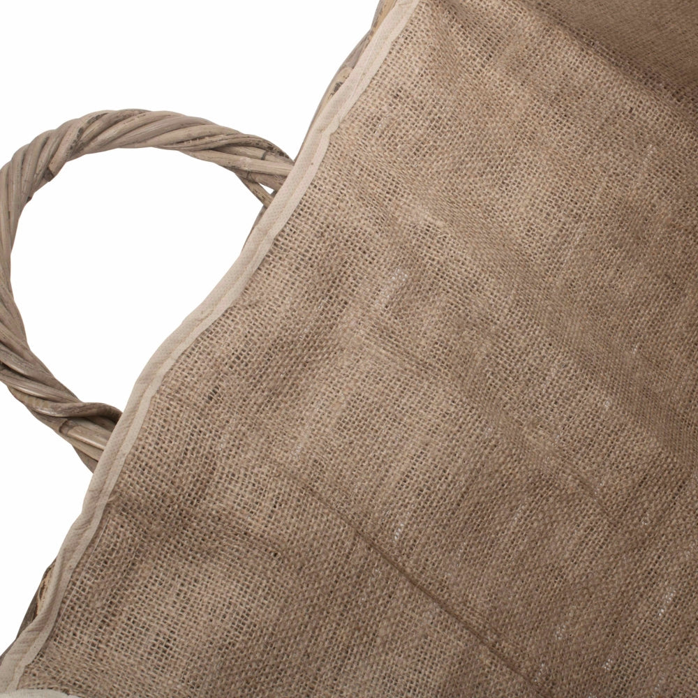 Wheeled Hessian Lined Rattan Log Basket-4