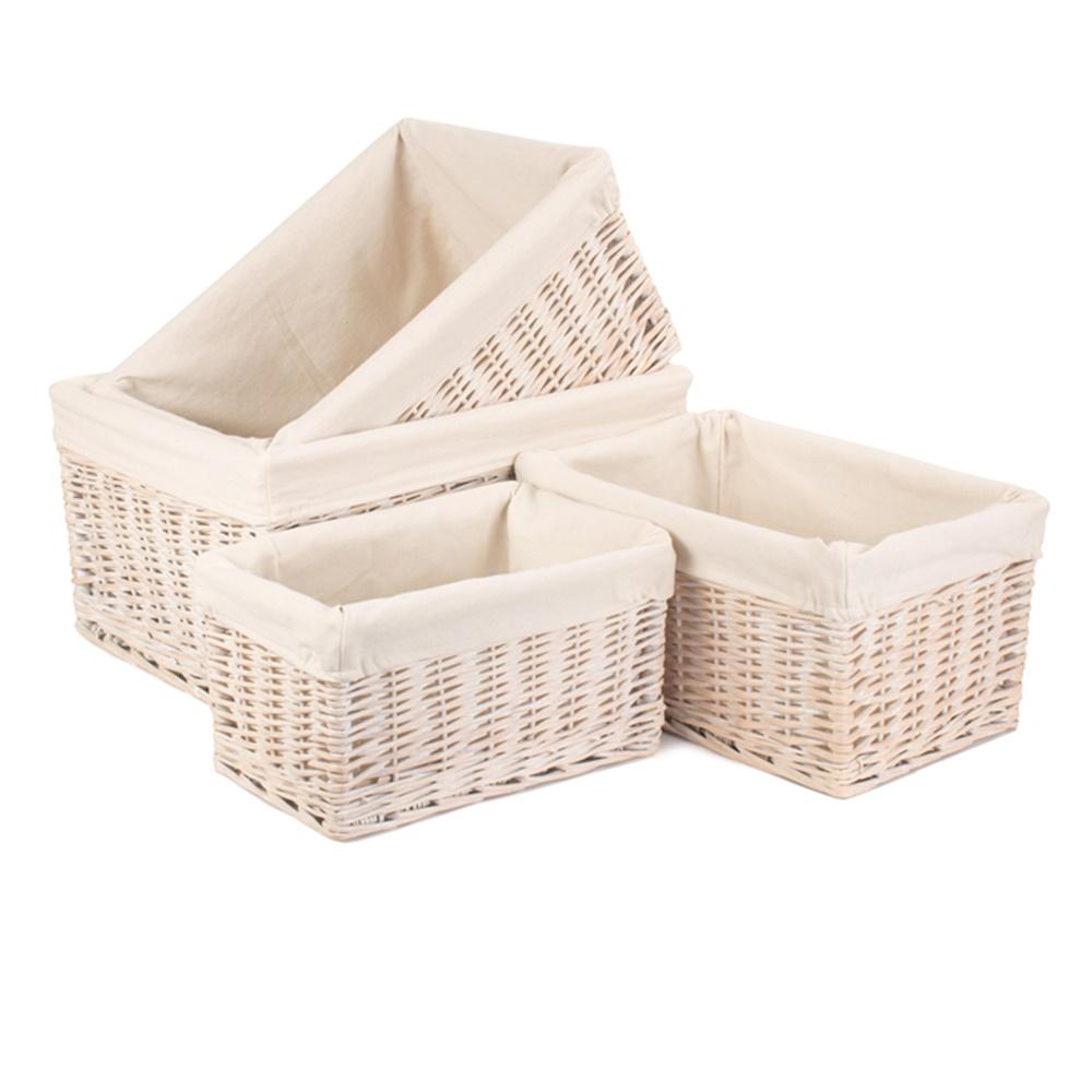 Whitewash White Lined Wicker Storage Basket-0