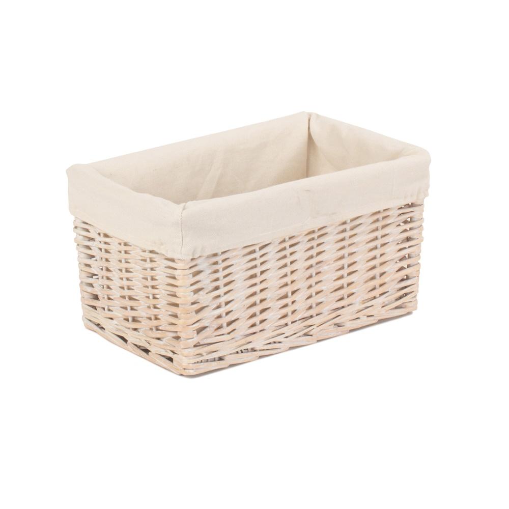 Whitewash White Lined Wicker Storage Basket-1