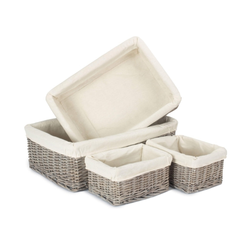 Wicker Grey Wash Lined Storage Tray-0