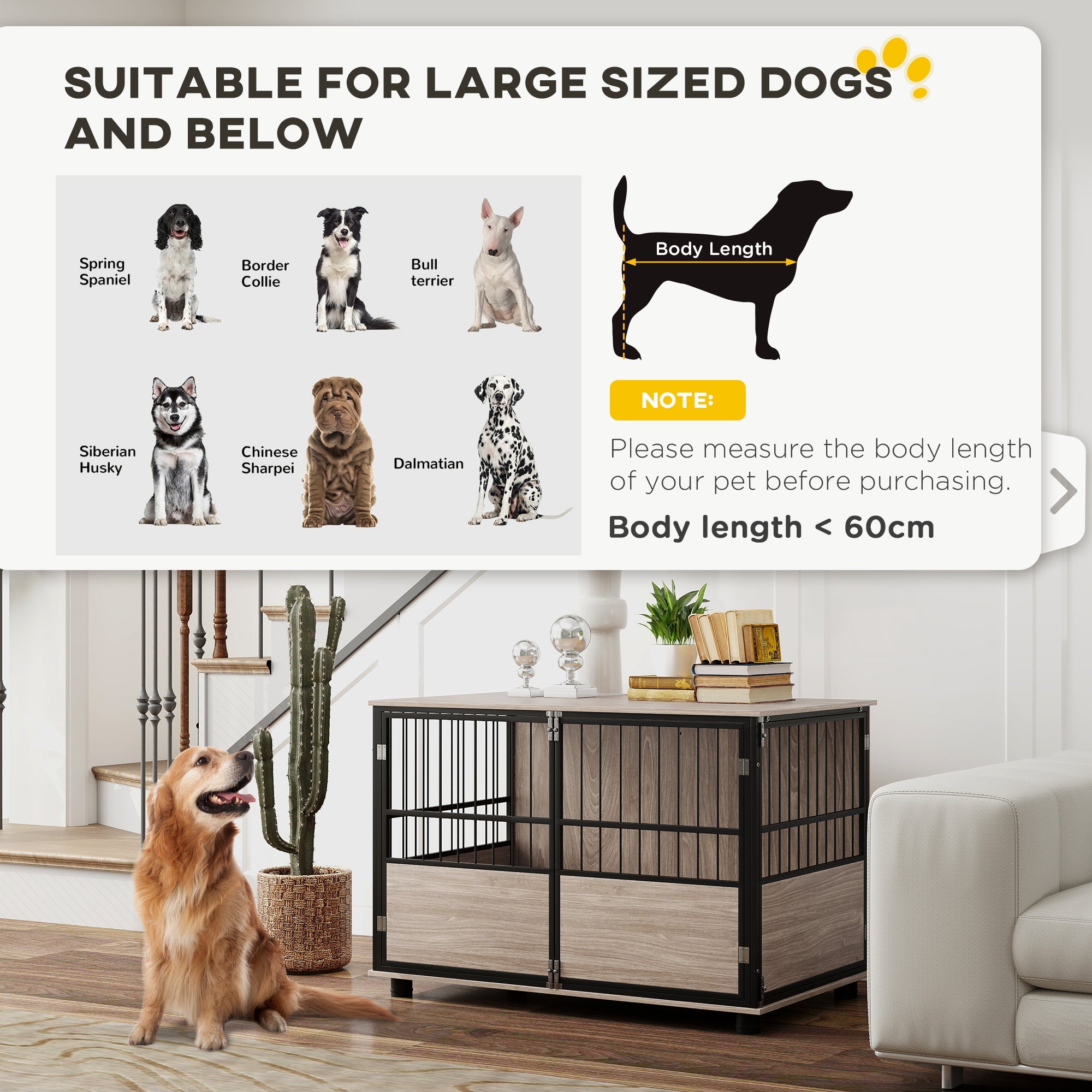 100cm Furniture Style Dog Crate Dog Cage End Table Indoor with 3 Doors Soft Washable Cushion, for Large Sized Dogs-3