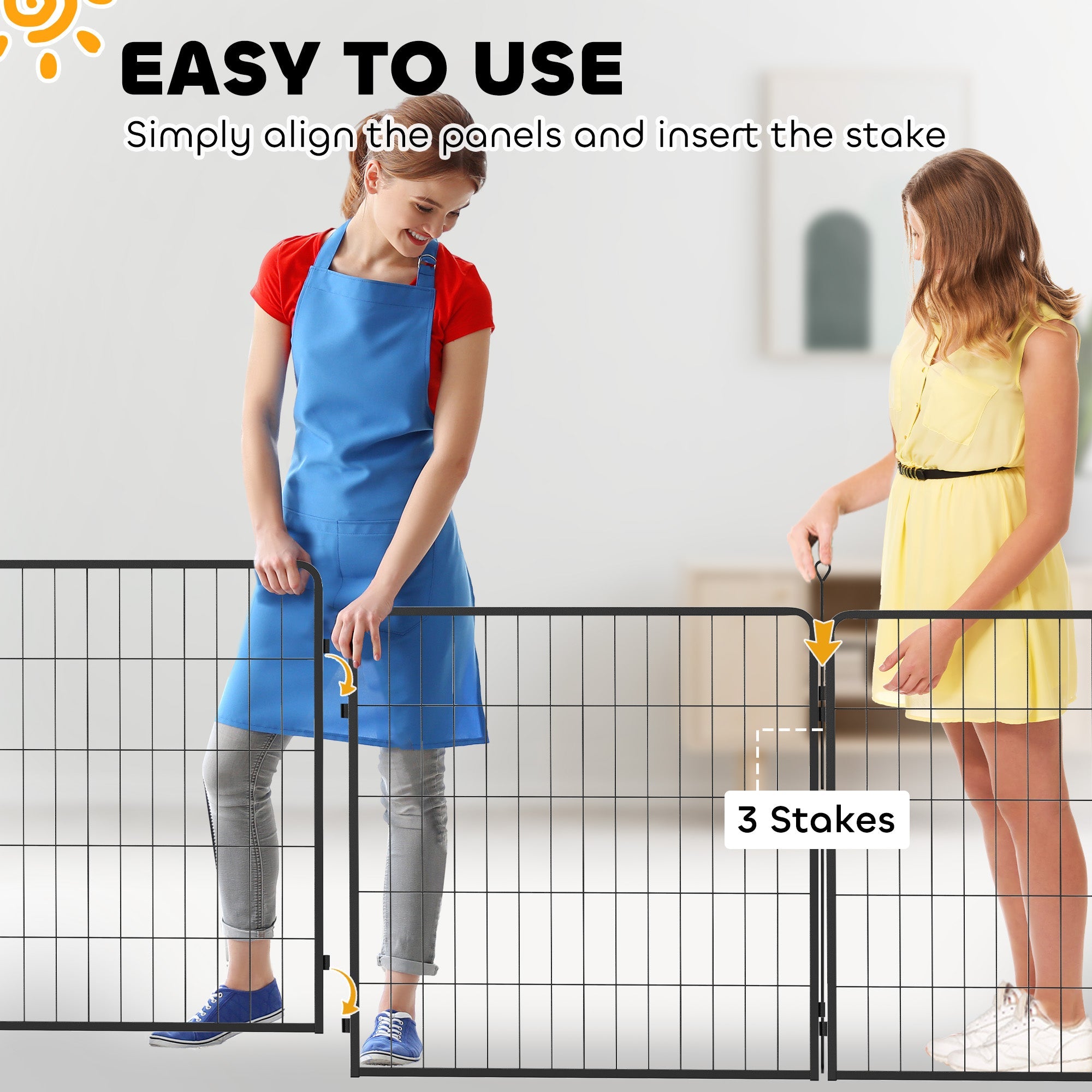 2 Piece Dog Pen Expansion Pack for 80cm High Pet Playpen with 3 Stakes, for Small and Medium Dogs-4