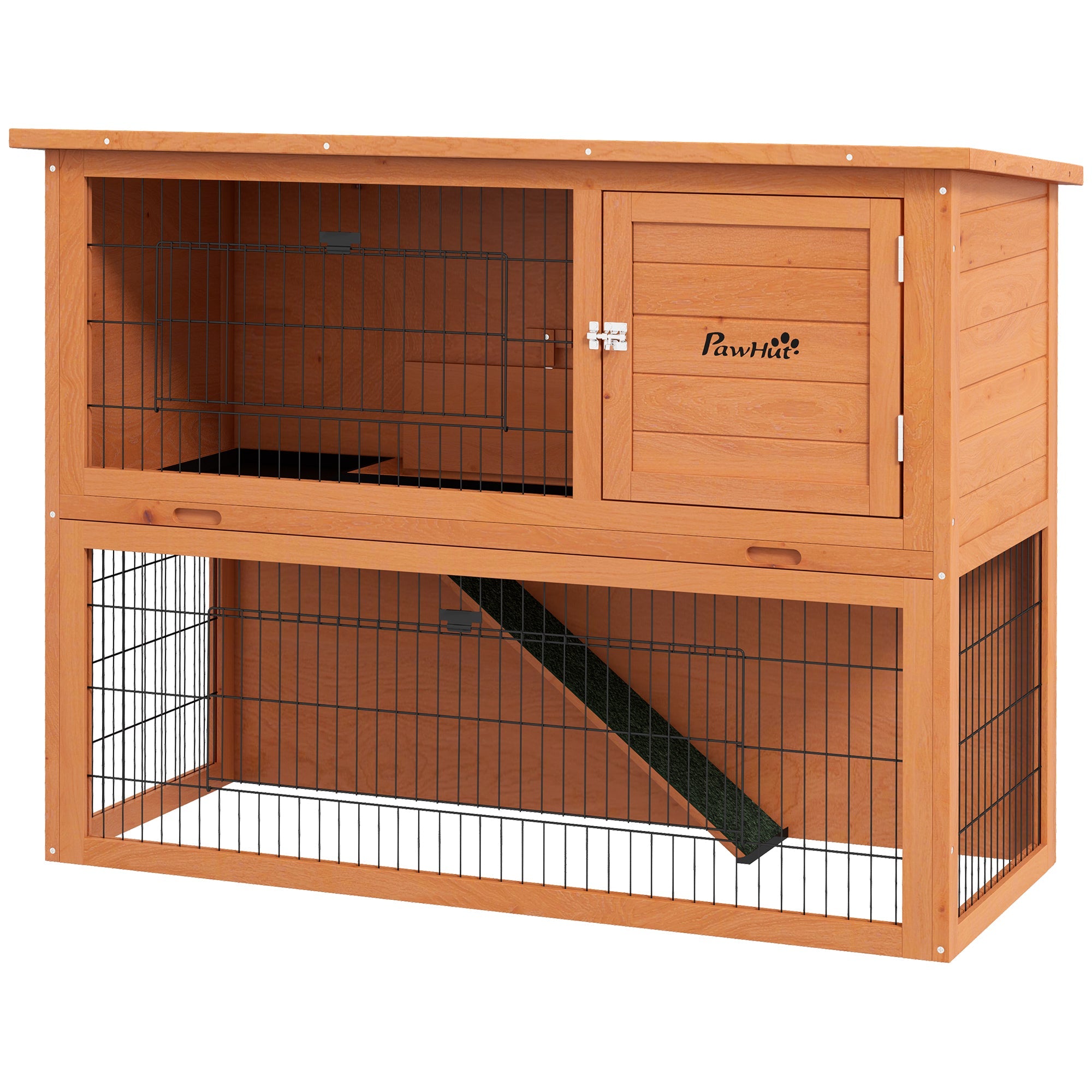2 Tier Antiseptic Wood Rabbit Hutch with Run Outdoor 92cm Orange-0