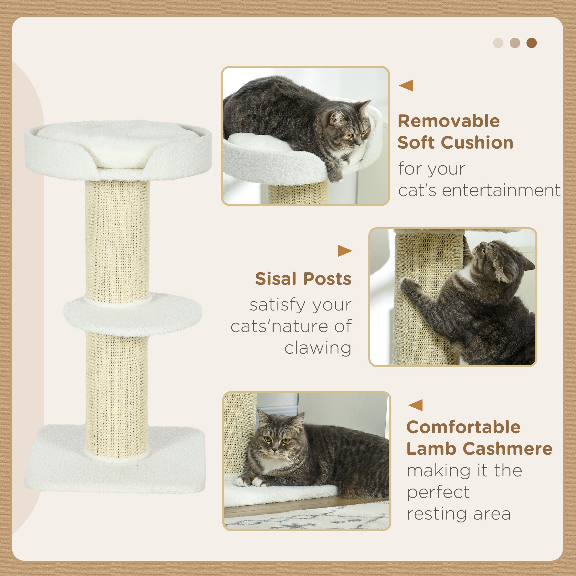 2 Tier Sisal Sherpa Cat Tree with Basket Cushion Sisal Post Cream White-4
