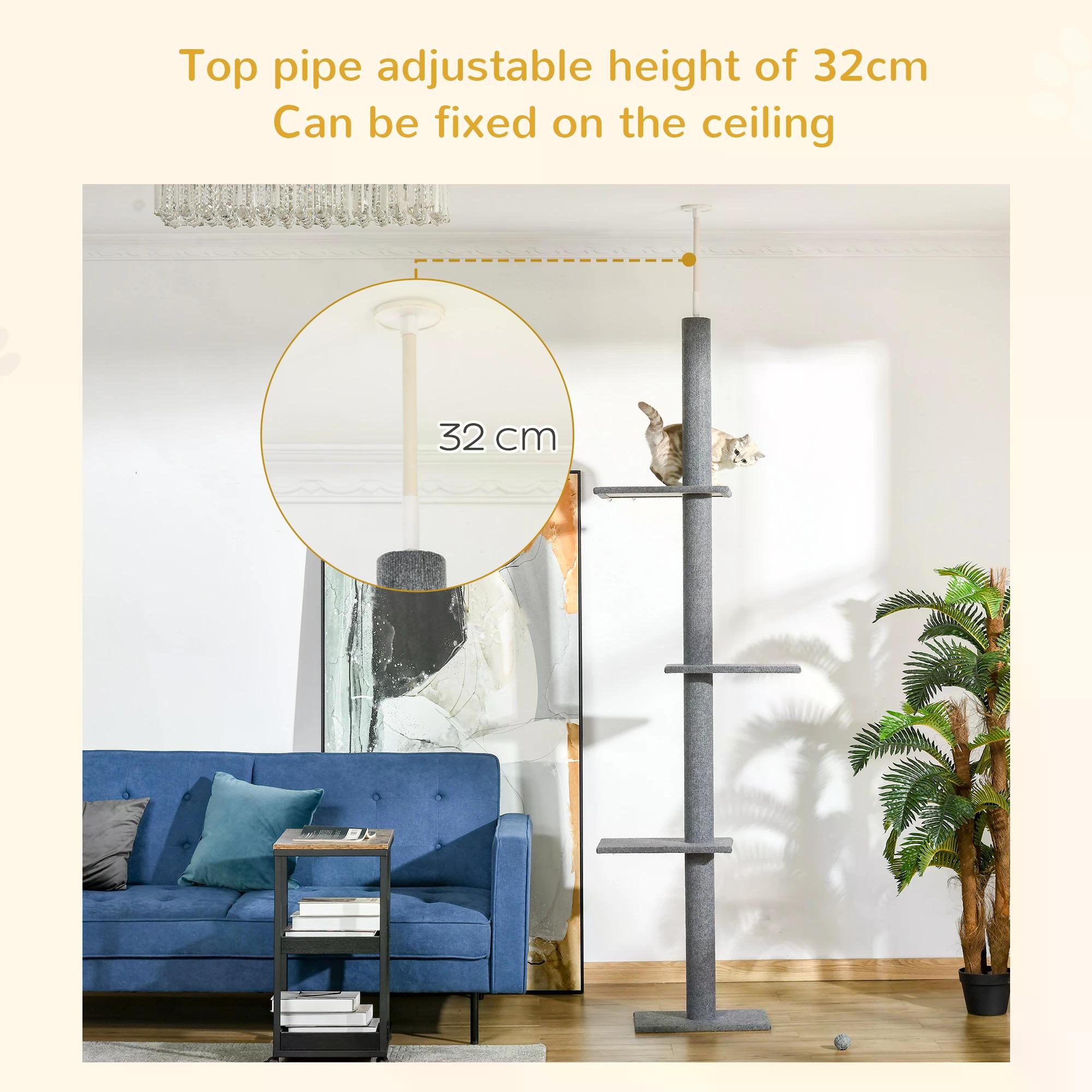 260cm Cat tree Floor To Ceiling with 3 Perches, Activity Scratching Tree Center for Kittens Cat Tower Furniture, Grey-4