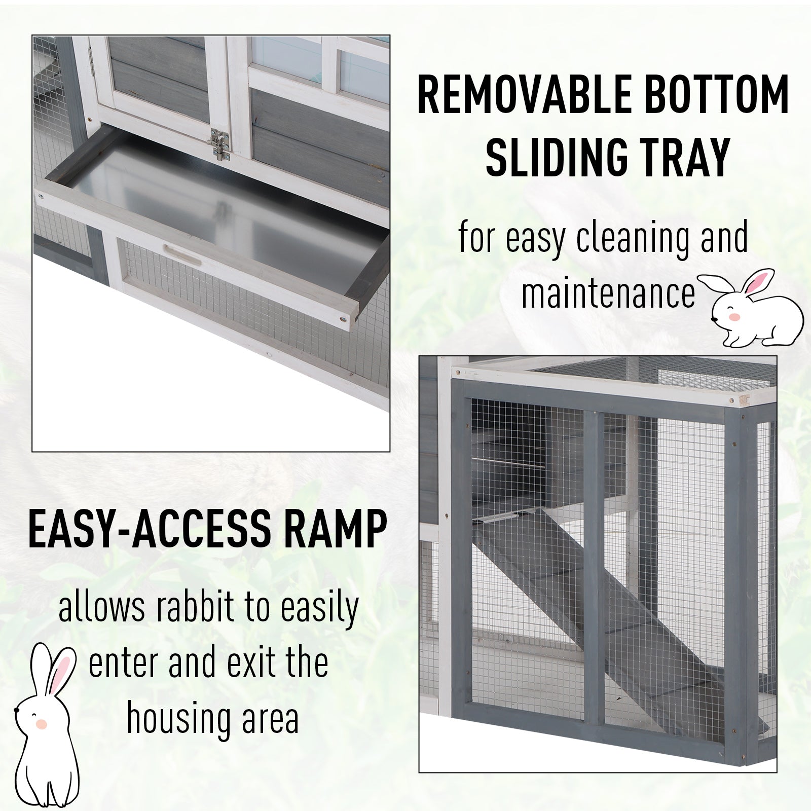 2 Tier Wooden Guinea Pigs Hutches Guinea Pig Cage Rabbit Cage Pull Out Tray W/ Ramp 122 x 62.6 x 92 cm-4