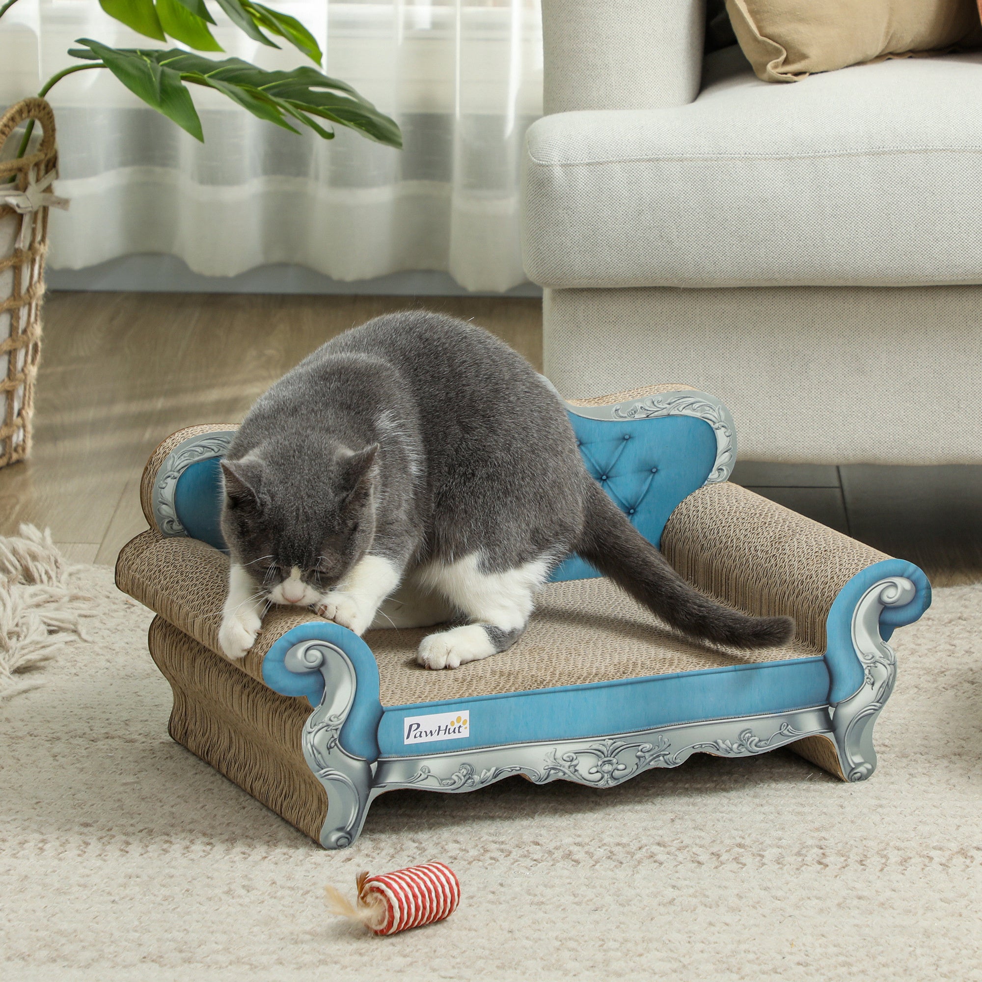 2-in-1 Cat Scratcher with Catnip for Indoor Cats, Light Blue-1