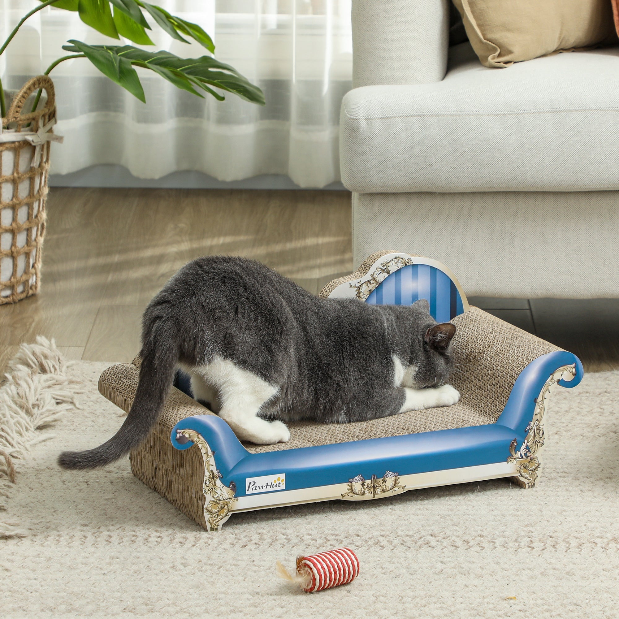 2-in-1 Cat Scratching Board with Catnip for Indoor Cats, 26.5 x 57 x 26.5cm, Blue-1