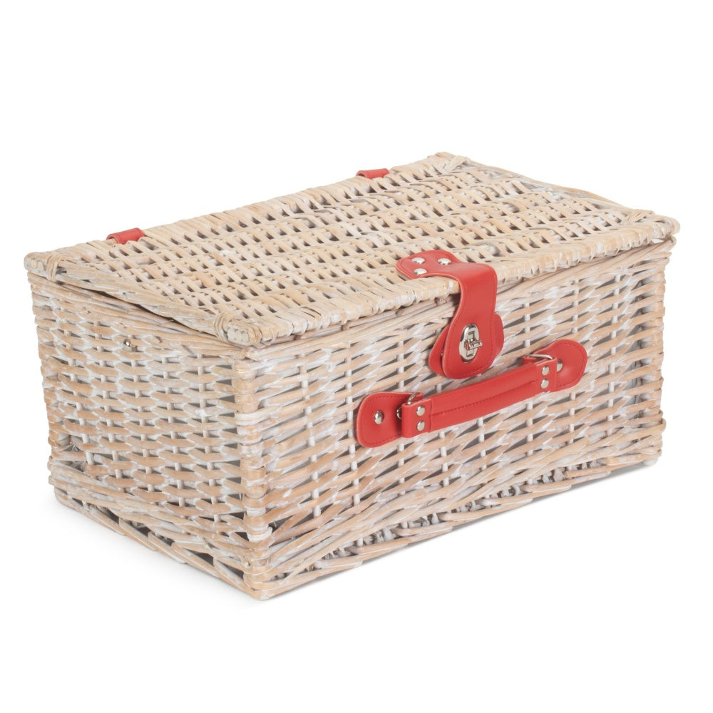 Red and White Gingham 2 Person Fitted Wicker Picnic Basket-2