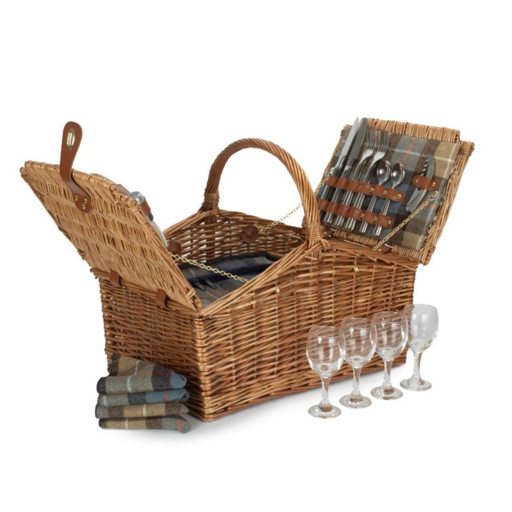 4 Person Ravenstor Double Lidded Fitted Wicker Picnic Basket-0