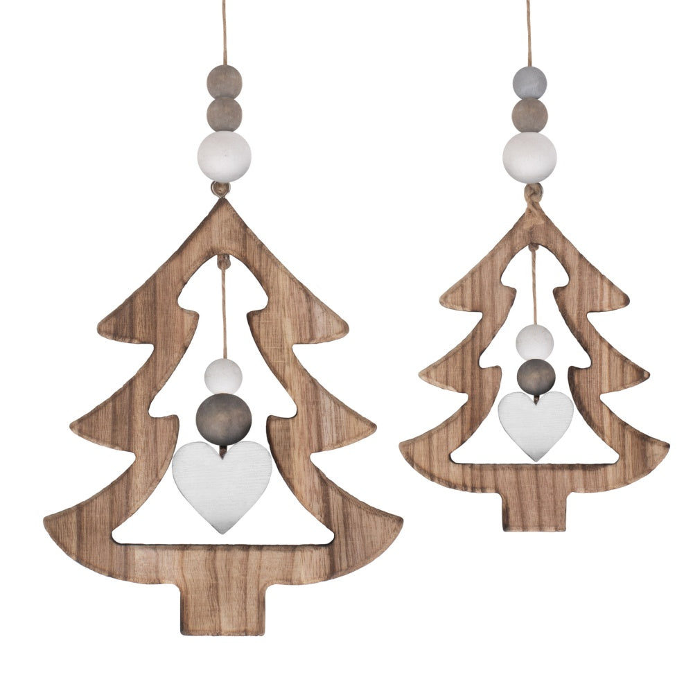 Set of 2 Hanging Cut-Out Christmas Tree Wicker Decorations-0
