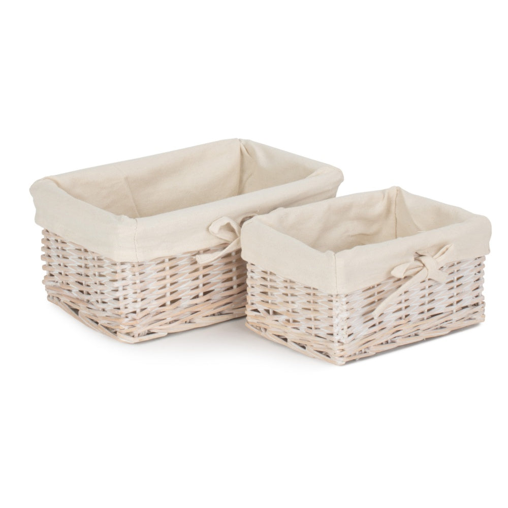Set of 2 White Wash Finish Cotton Lined Willow Basket-2
