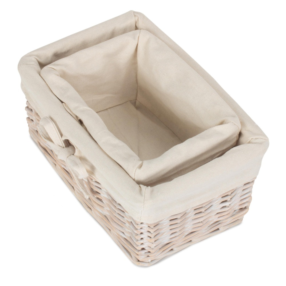 Set of 2 White Wash Finish Cotton Lined Willow Basket-1