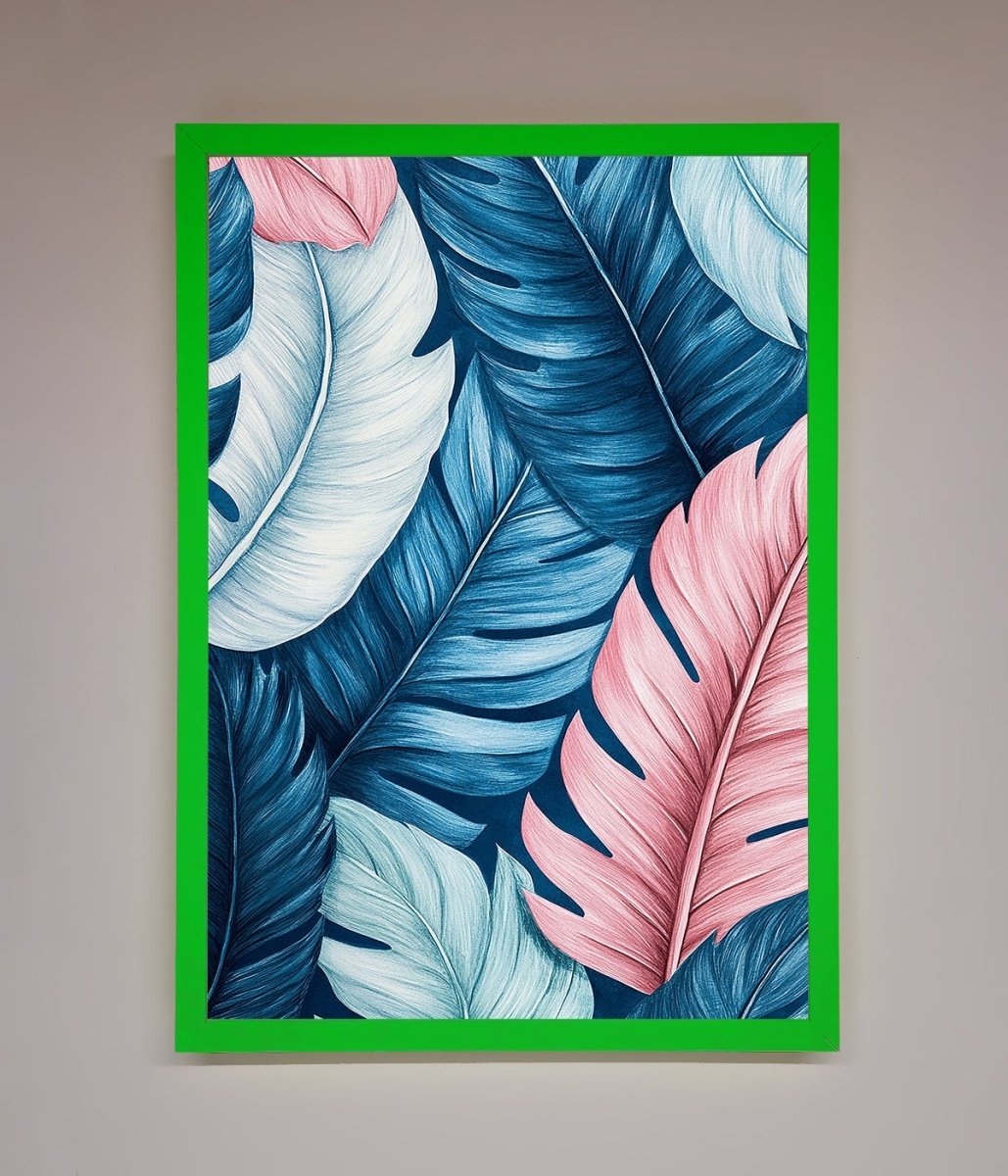 Blue And Pink Feathers Abstract Framed Print-11