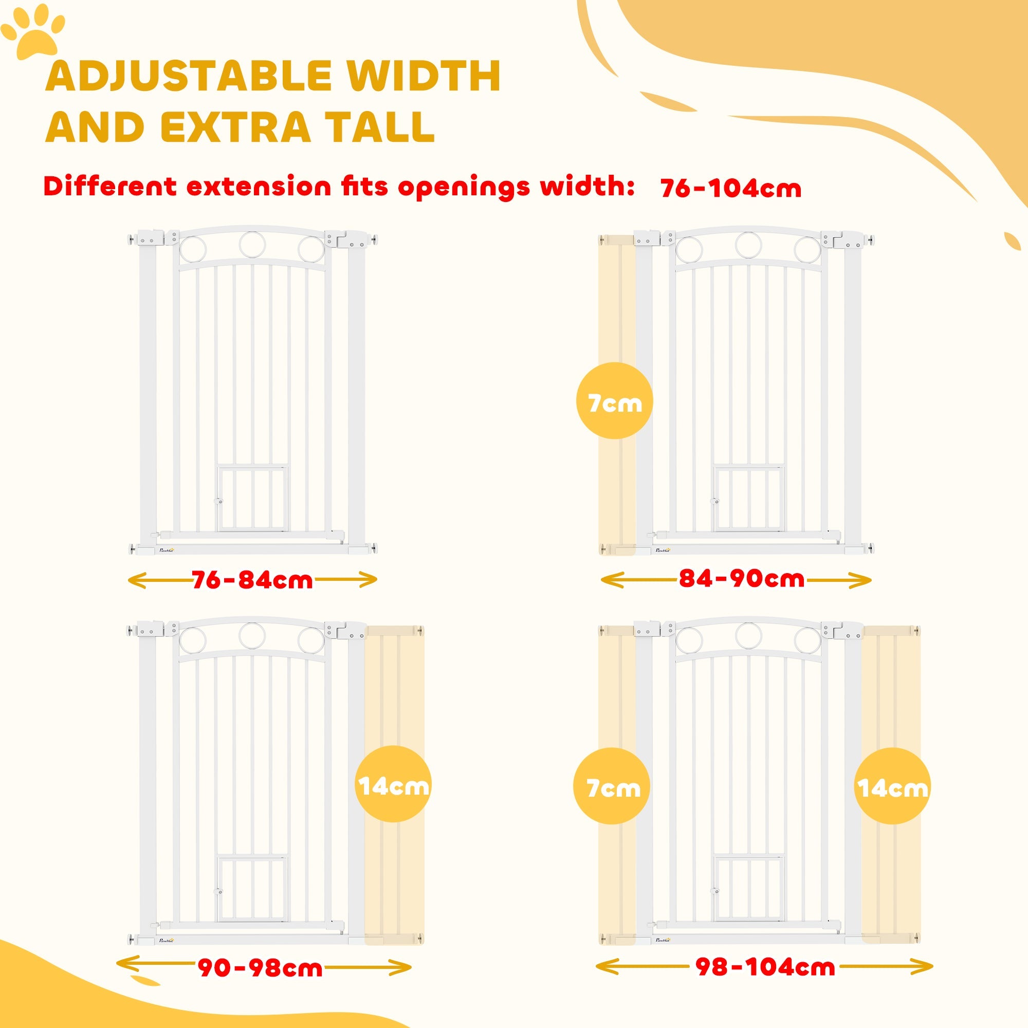 106cm Tall Dog Gate with Cat Door, 7cm and 14cm Extensions, for Stairs, Doorways, 76-104cm Width-3
