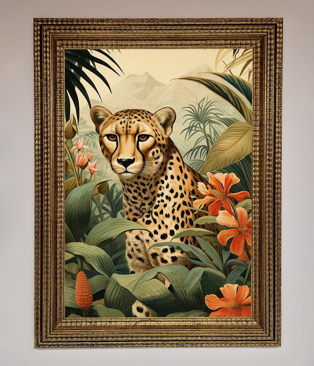 Cheetah In Flowers Framed Wall Art-10