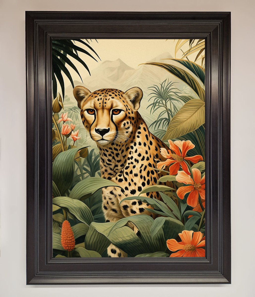 Cheetah In Flowers Framed Wall Art-16