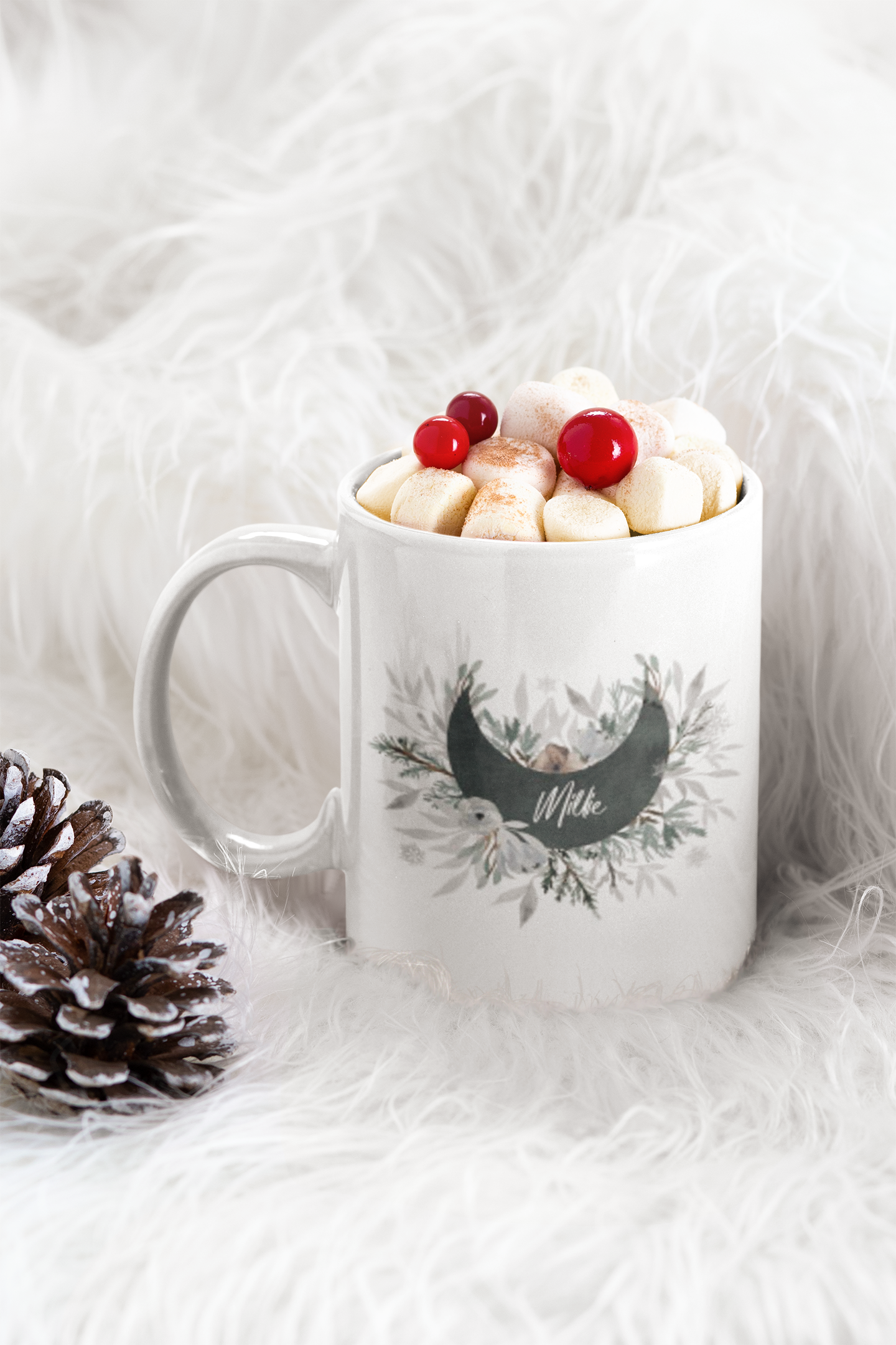 Personalised Name Floral Frost Christmas Wreath Ceramic Mug-0