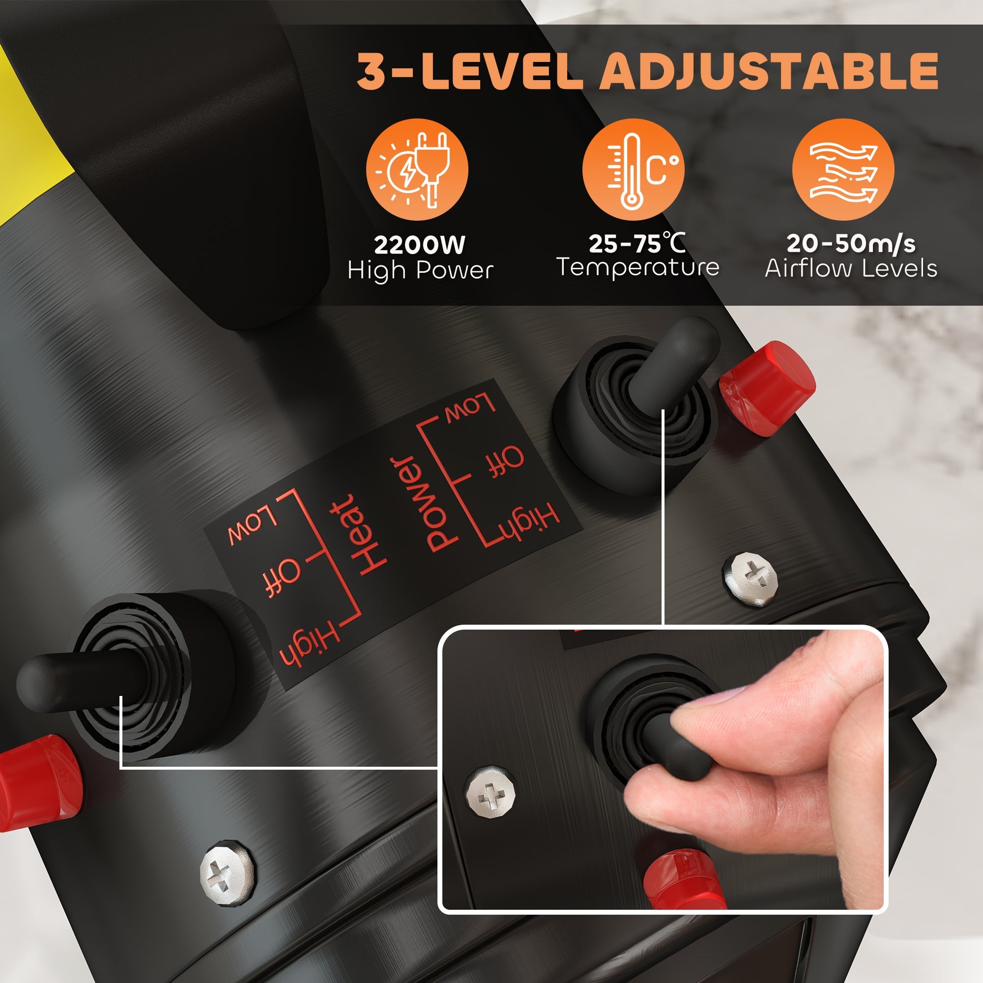 2200W Dog Hair Dryer with Adjustable Temperature & Velocity, 3 Different Nozzles, Black-3