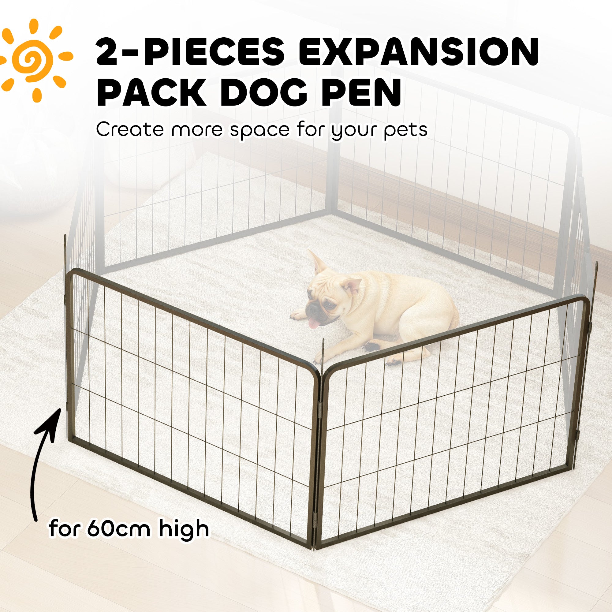 2 Piece Dog Pen Expansion Pack for 60cm High Pet Playpen with 3 Stakes, for Small Dogs-3