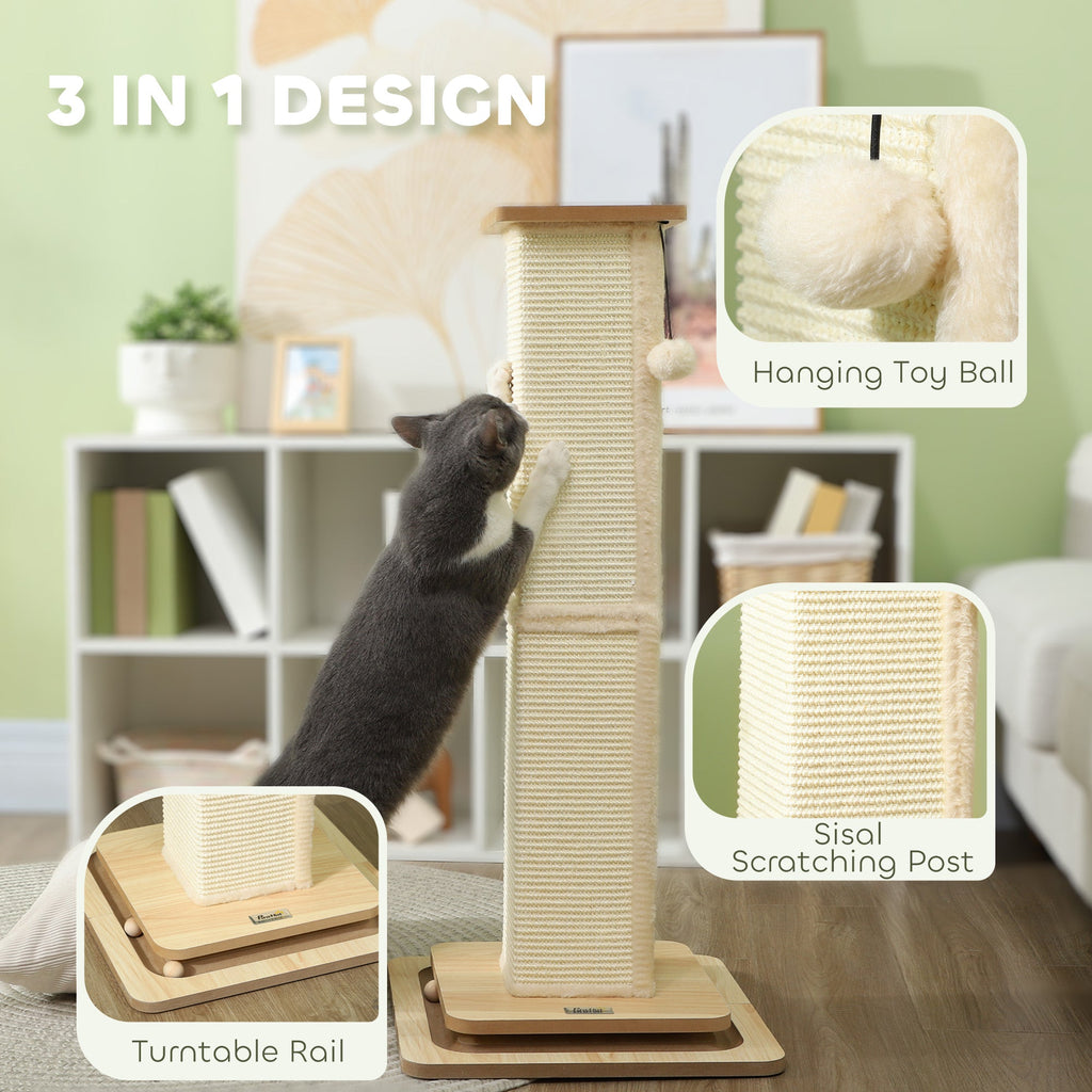 3-in-1 Cat Scratching Post, 87cm Cat Scratcher w/ Track Ball Toy, Oak Tone-3