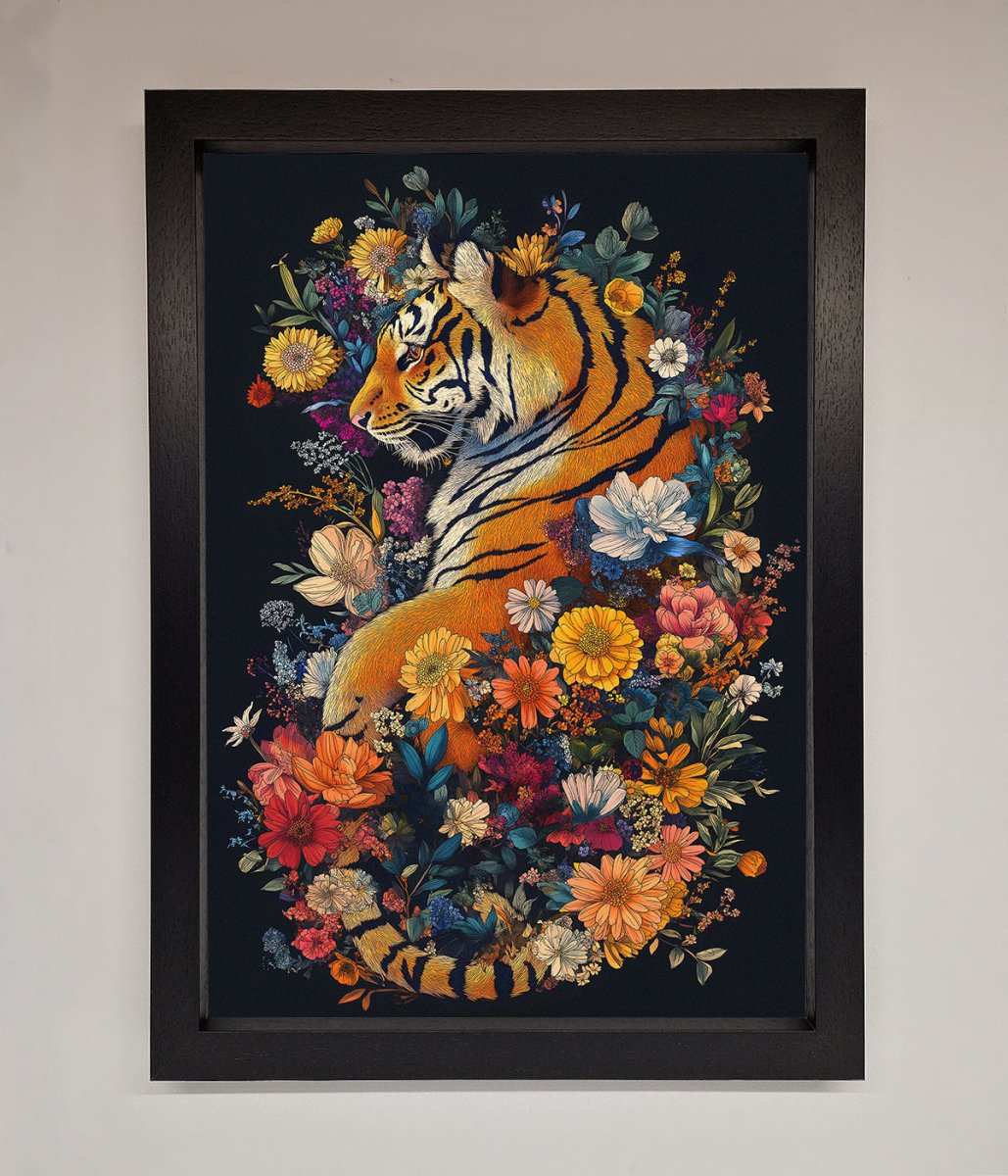 Floral Garden Tiger Framed Wall Art-1
