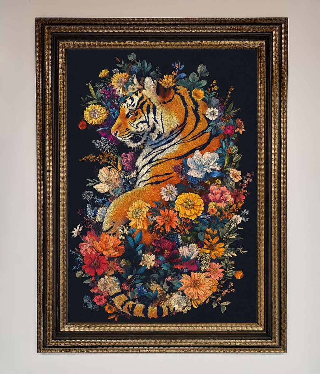 Floral Garden Tiger Framed Wall Art-18