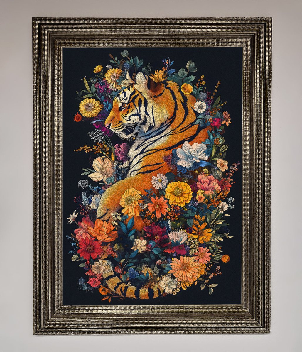 Floral Garden Tiger Framed Wall Art-16