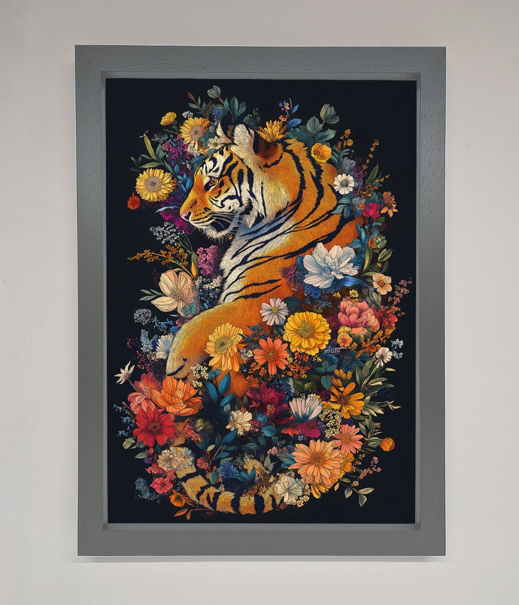 Floral Garden Tiger Framed Wall Art-4