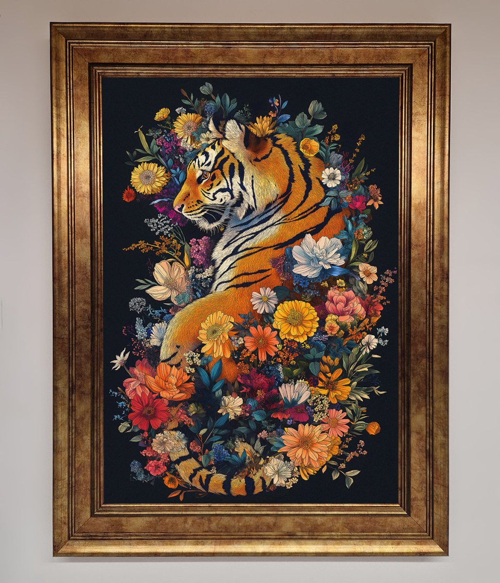 Floral Garden Tiger Framed Wall Art-0