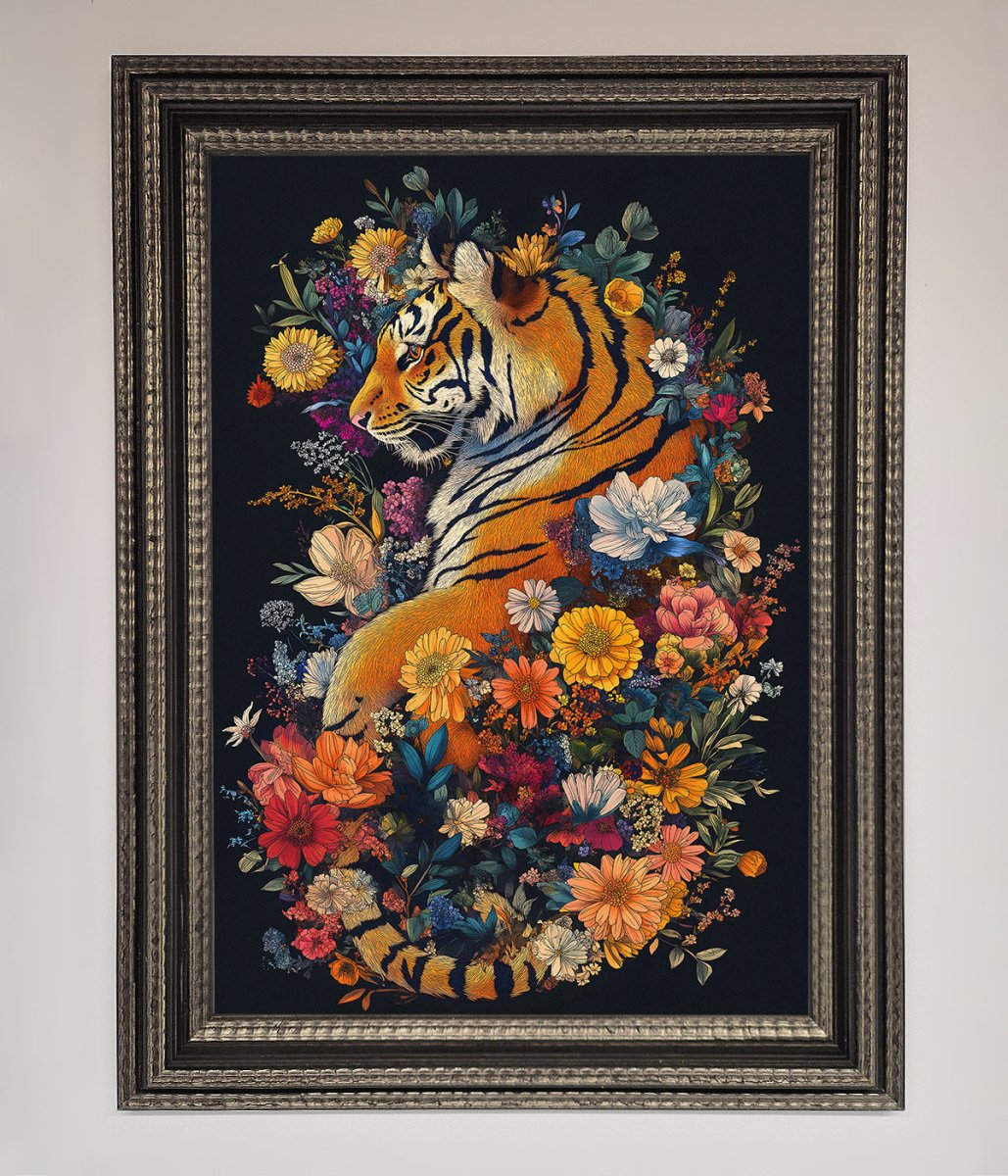 Floral Garden Tiger Framed Wall Art-17