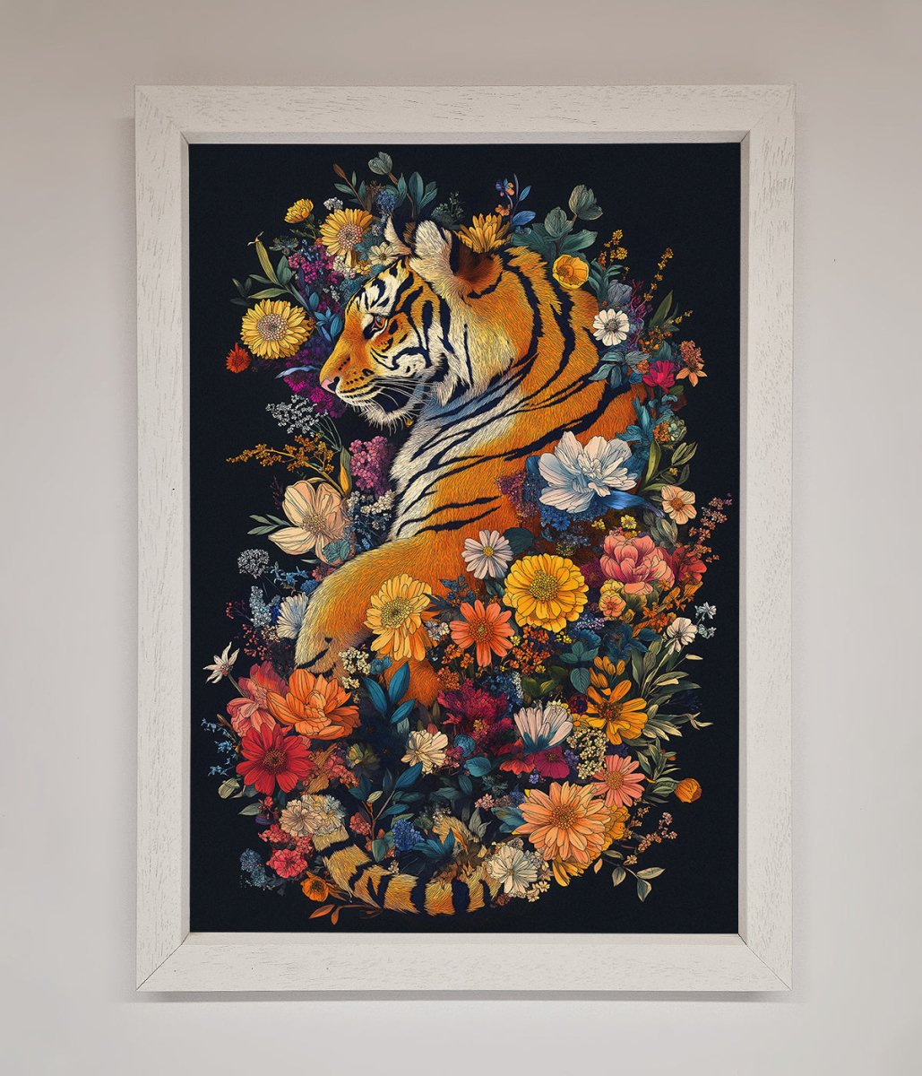 Floral Garden Tiger Framed Wall Art-2