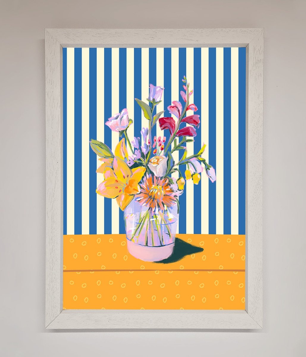 Flower Vase Blue Stripes Framed Wall Art-2