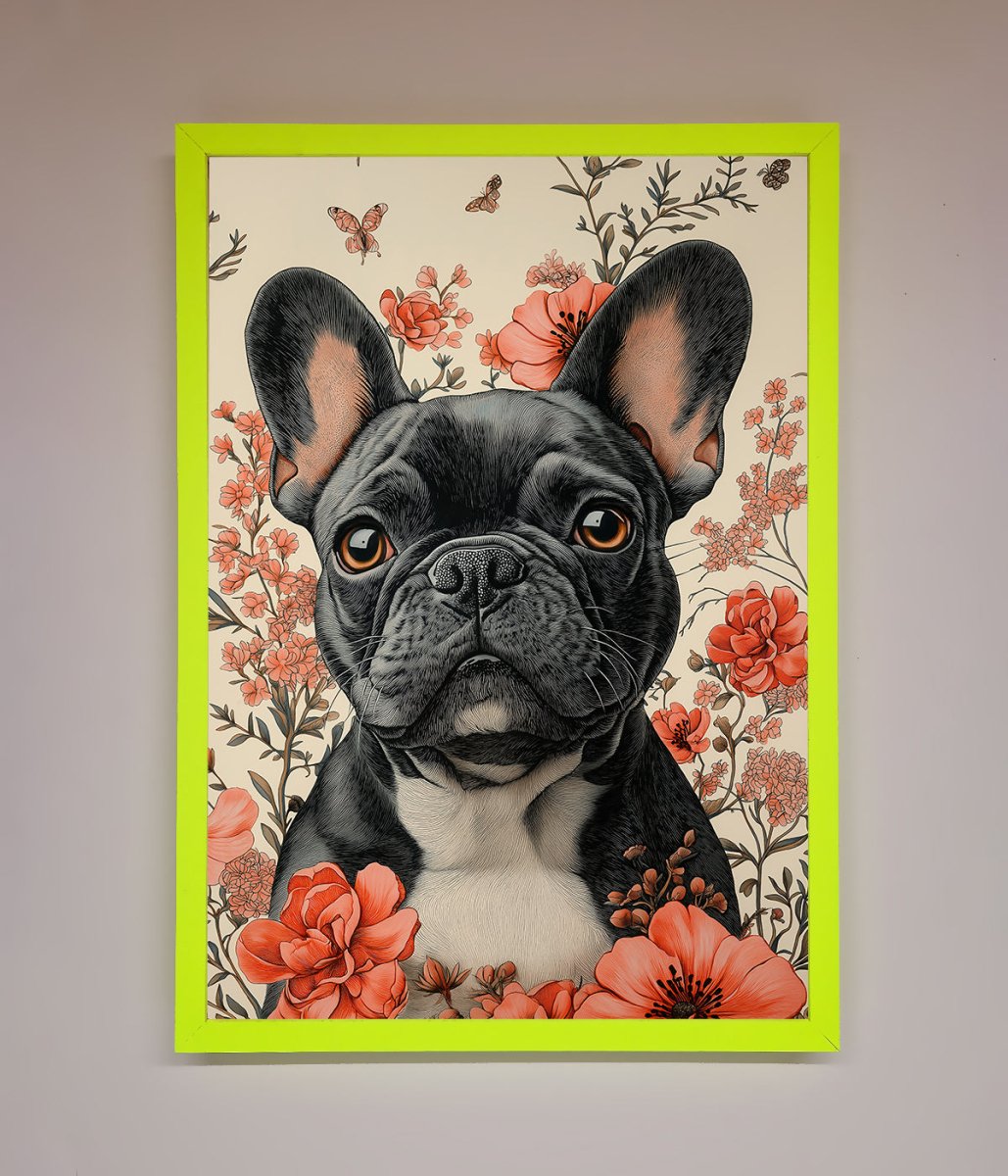 French Bulldog In Flowers Framed Print-12
