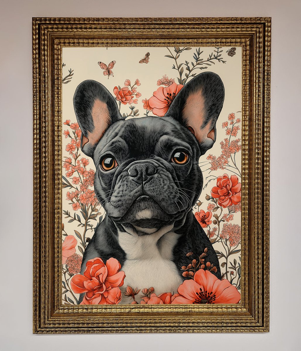 French Bulldog In Flowers Framed Print-15