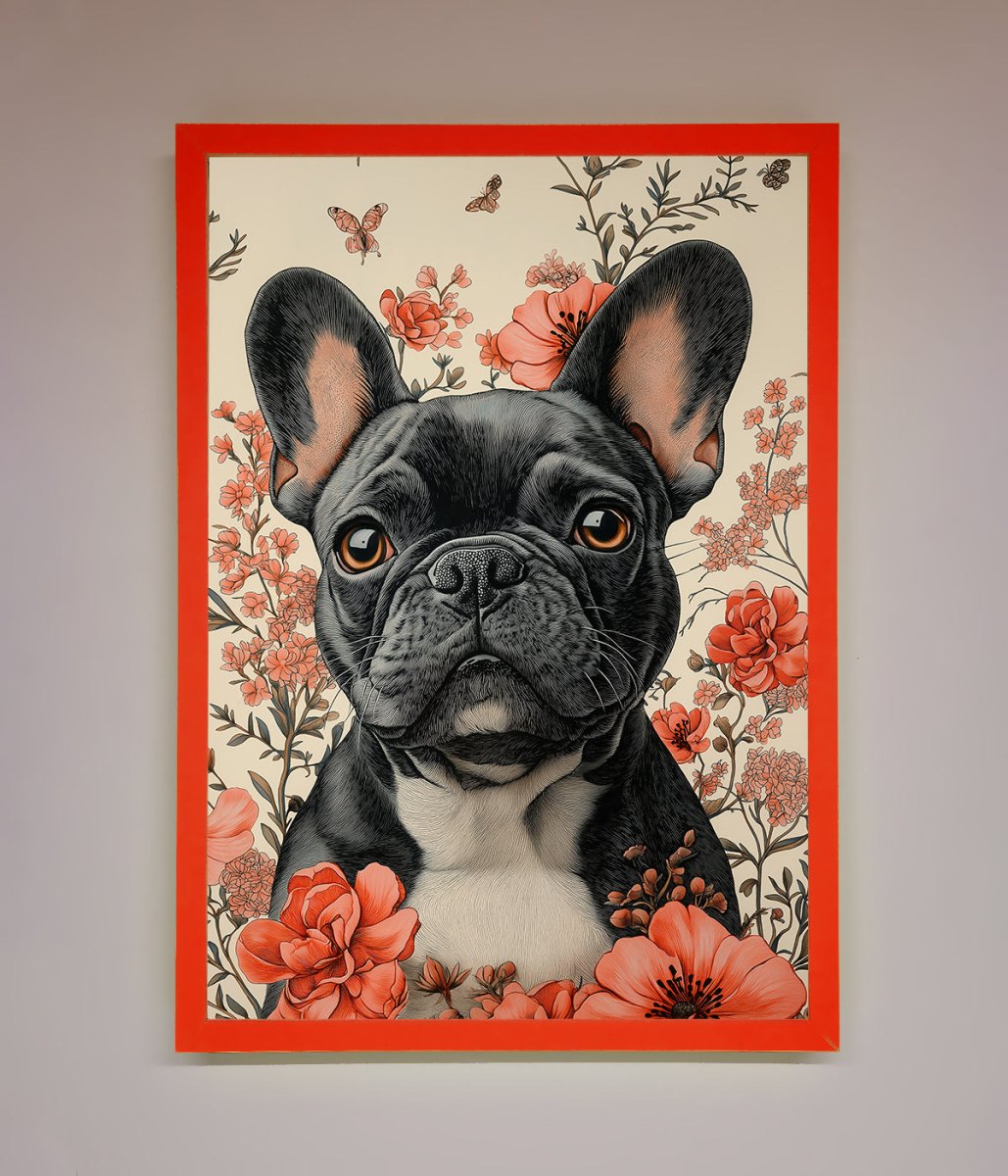 French Bulldog In Flowers Framed Print-14