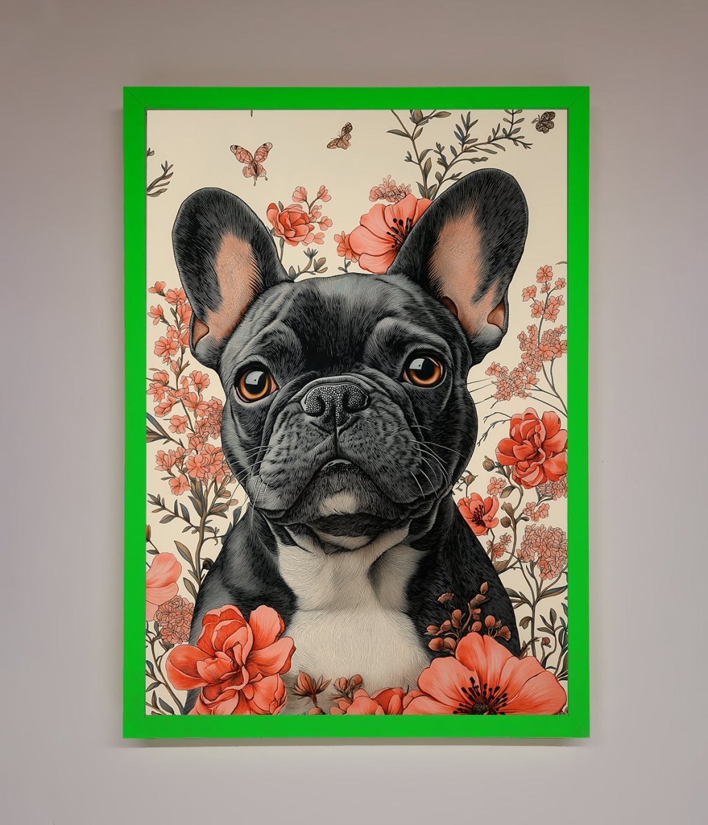 French Bulldog In Flowers Framed Print-11
