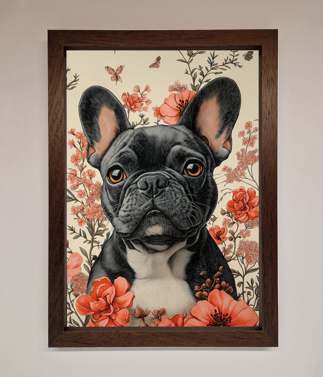 French Bulldog In Flowers Framed Print-0