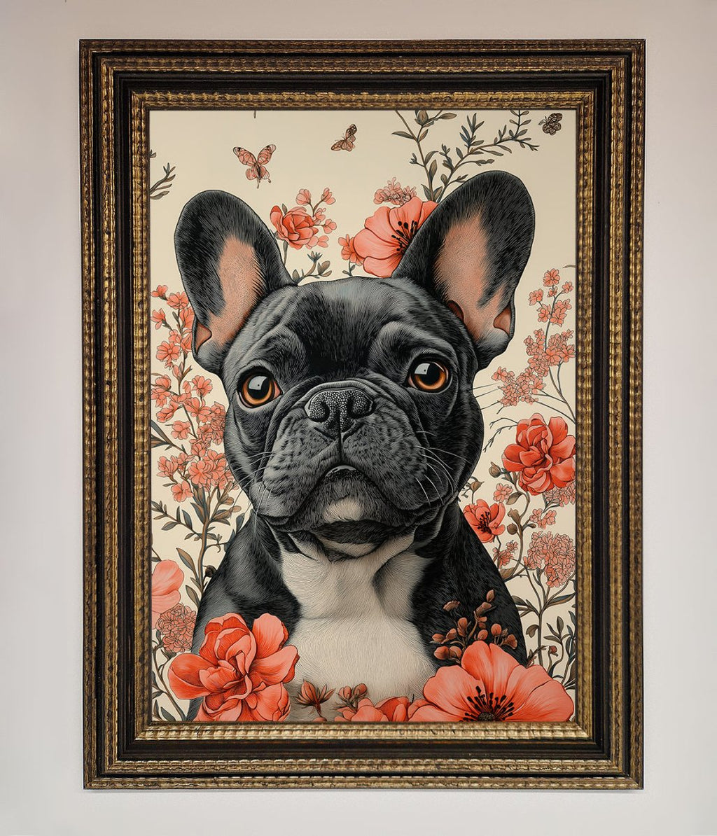 French Bulldog In Flowers Framed Print-18