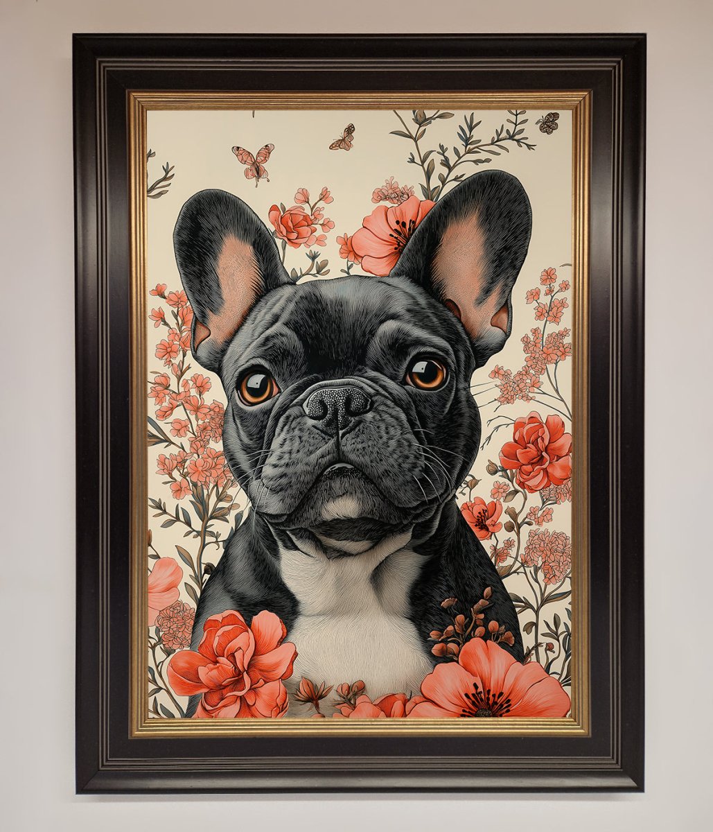 French Bulldog In Flowers Framed Print-9