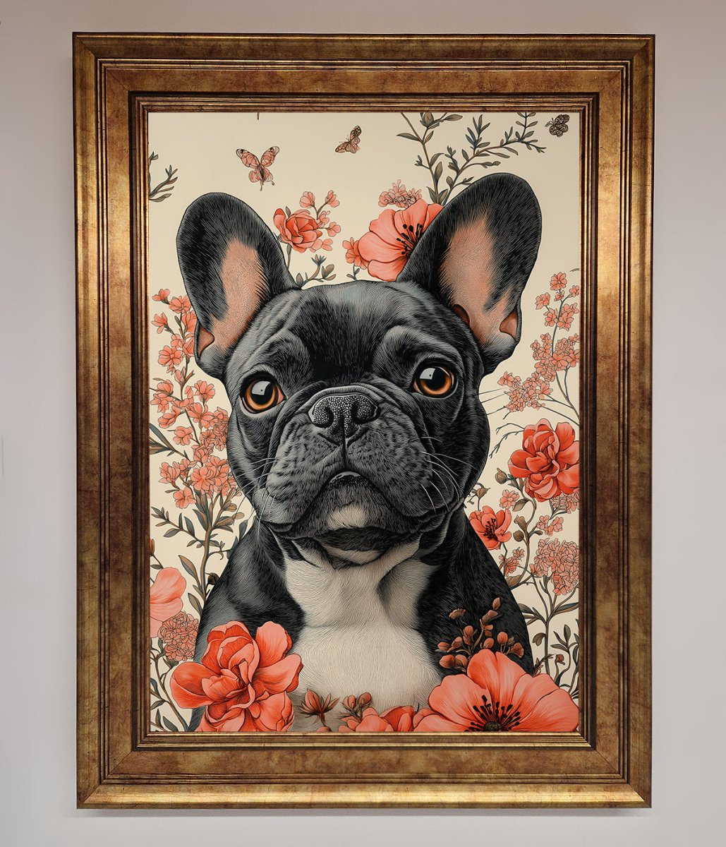 French Bulldog In Flowers Framed Print-7