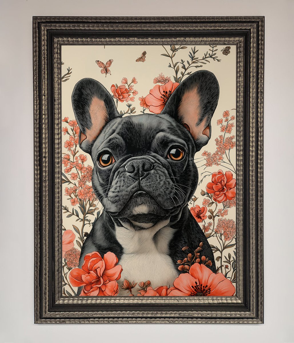 French Bulldog In Flowers Framed Print-17
